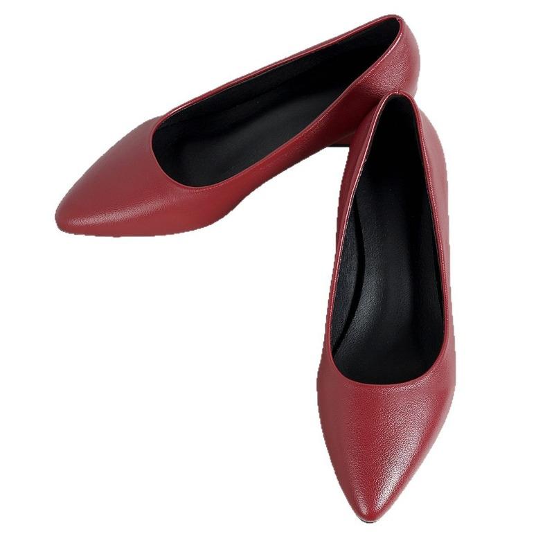 Fashion Hot Selling 2025 Autumn New Single Shoes Women Thick Heel Pointed Toe Shallow Mouth Professional All-match Women's Leather Shoes