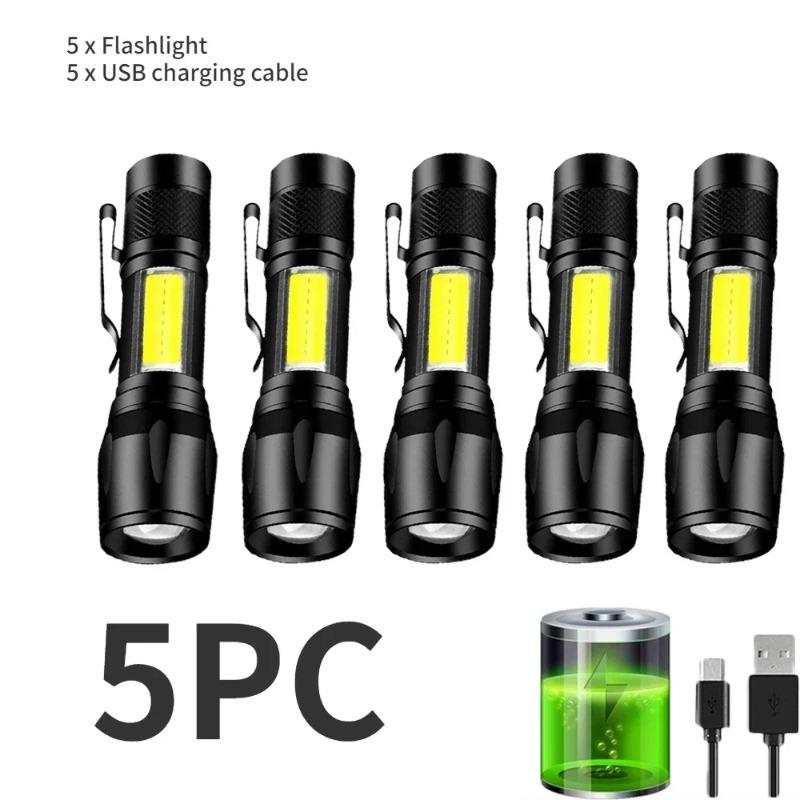 Mini LED Lommelykt USB Oppladbar Zoombar Lommelykt Høy Effekt Bærbar Spotlys Vanntett Lang Rekkevidde Utendørs Camping Lanterne
