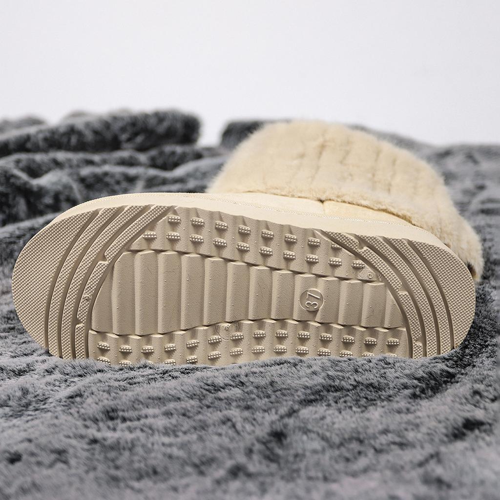 Shoes for Women Winter Slip On Women's Boots Black Round Toe Solid Flock Plush Warm Mid Heel Water Proof Casual Snow Boots Women