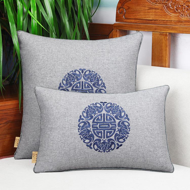 New Chinese-style Embroidered Throw Pillows Solid Wood Sofa Cushions Bedroom Headboard Backrest Waist Pillow Cushion Cover