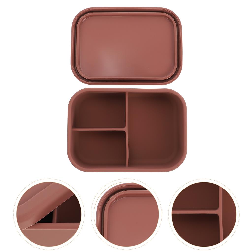Silicone Bento Box Divided Compartments Portable Lunch Container For Kids Students Microwave Safe Food Storage Case