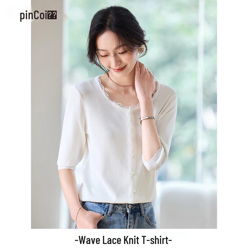 Women's Ice Silk Knit Top with Lace Trim