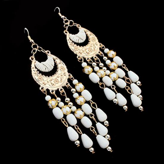 Women Retro Crescent Moon Ear Drops Dangles Tassel Hook Earrings Boho Style