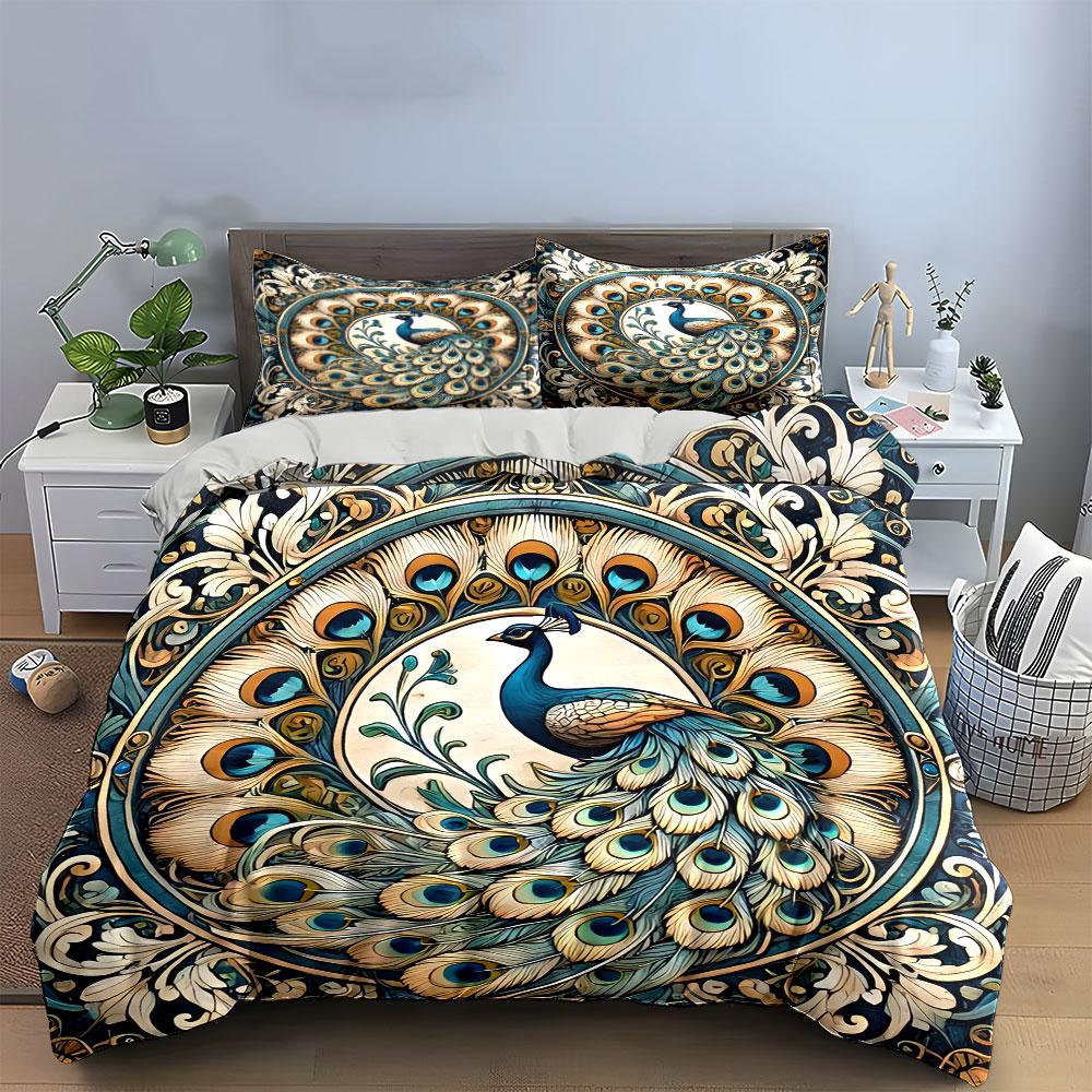 "Peacock Art Decor Set" Soft Skin-Friendly Bedding Set Includes 1 Duvet Cover And 2 Pillowcase Gift
