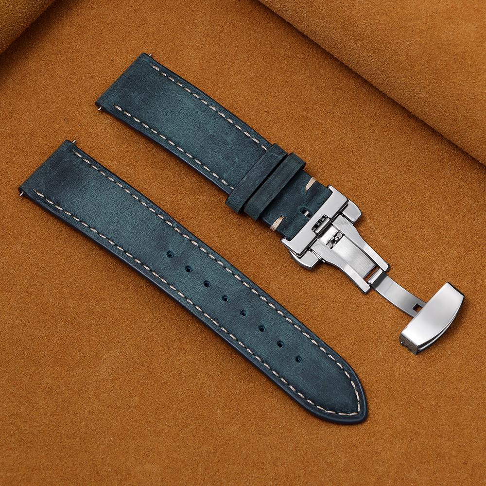 16/18/20/22/24mm Stitching Cowhide Strap for Omega for Wrist Bracelet for Seiko Vintage Leather Watch Band Butterfly Buckle Belt