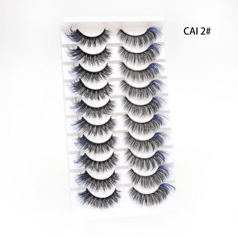 Manufacturer Wholesale 10 Pairs of Colored 3D False Eyelashes, European and American Multi-level Messy and Dense 3D Eyelashes, Cross-border Supply