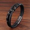 New Fashion Multilayer Leather Bracelet for Men Jewelry Punk Stainless Steel Bangle Magnetic Buckle Black  Color