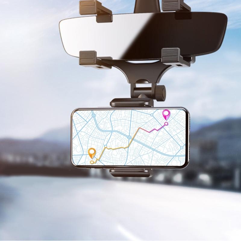 Universal Rearview Mirror Mount Phone Holder 360 Degree Rotating Rearview Mirror Phone Mount for Convenient Navigation