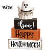 Halloween Table Decorations Ghost Decoration, Wooden Sign Tiered Tray Ornament, Farmhouse Flexible Layered Wood Blocks Tabletop Centerpiece for Coffee