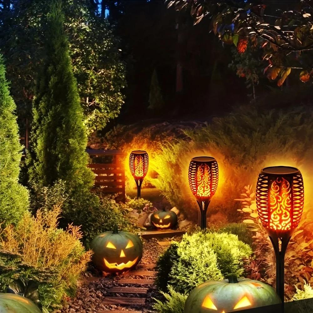 1-8PCS 12LED Solar Flame Torch Lights Flickering Light Waterproof Garden Decoration Outdoor Lawn Path Yard Patio Floor Lamp