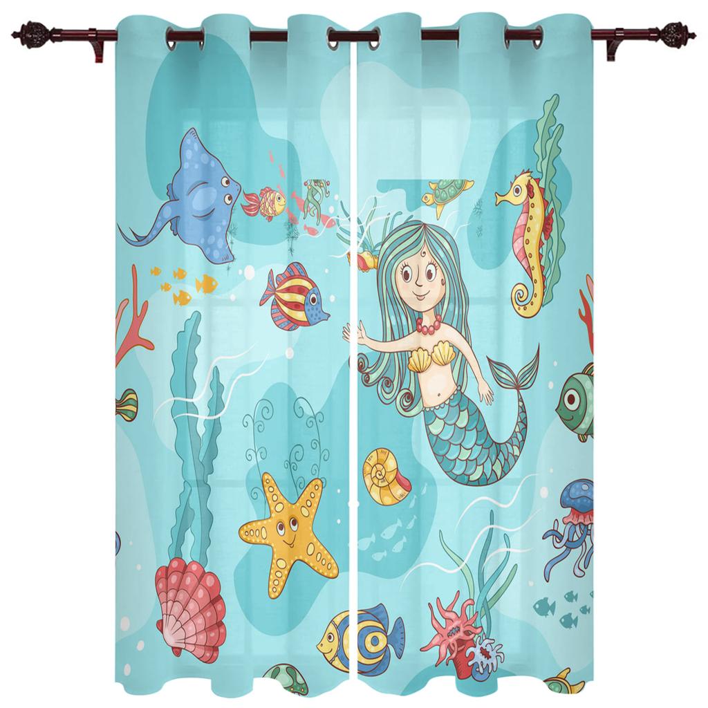 Mermaid Cartoon Children Luxury Curtains for Living Room Window Treatment Curtain for Bedroom Home Decor