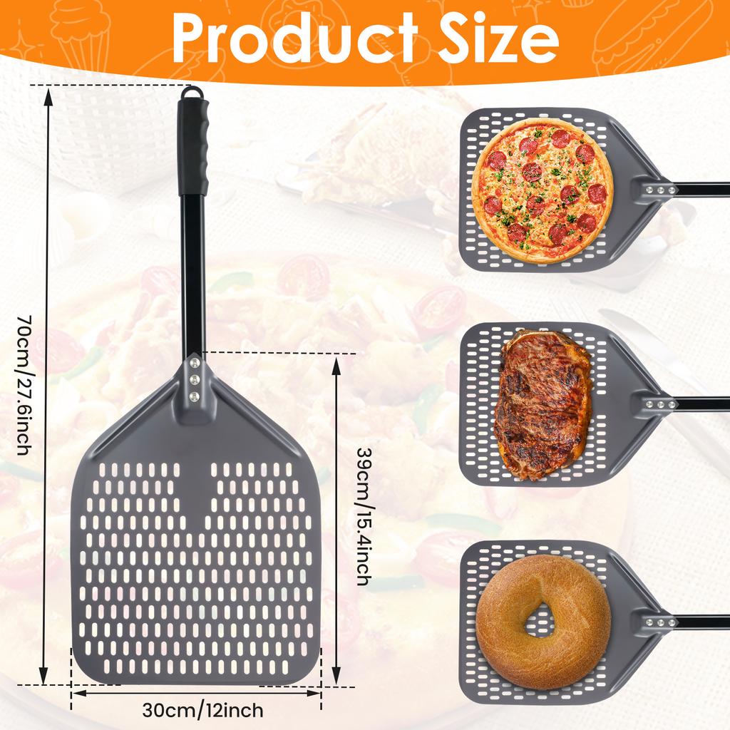 12 Inches Perforated Pizza Peel Rectangular Pizza Shovel Aluminum Hard Coating Pizza Peel Paddle Short Pizza Shovel Kitchen Tool