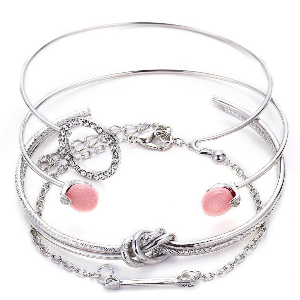 Bohemian Metal Chain Bracelet Set For Women Geometric Gold Color Thick Link Chain Open Bangle Female Fashion Jewelry