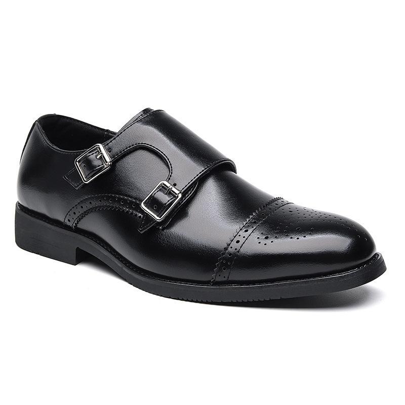 Leather shoes new business dress shoes Mengke shoes double buckle monk shoes