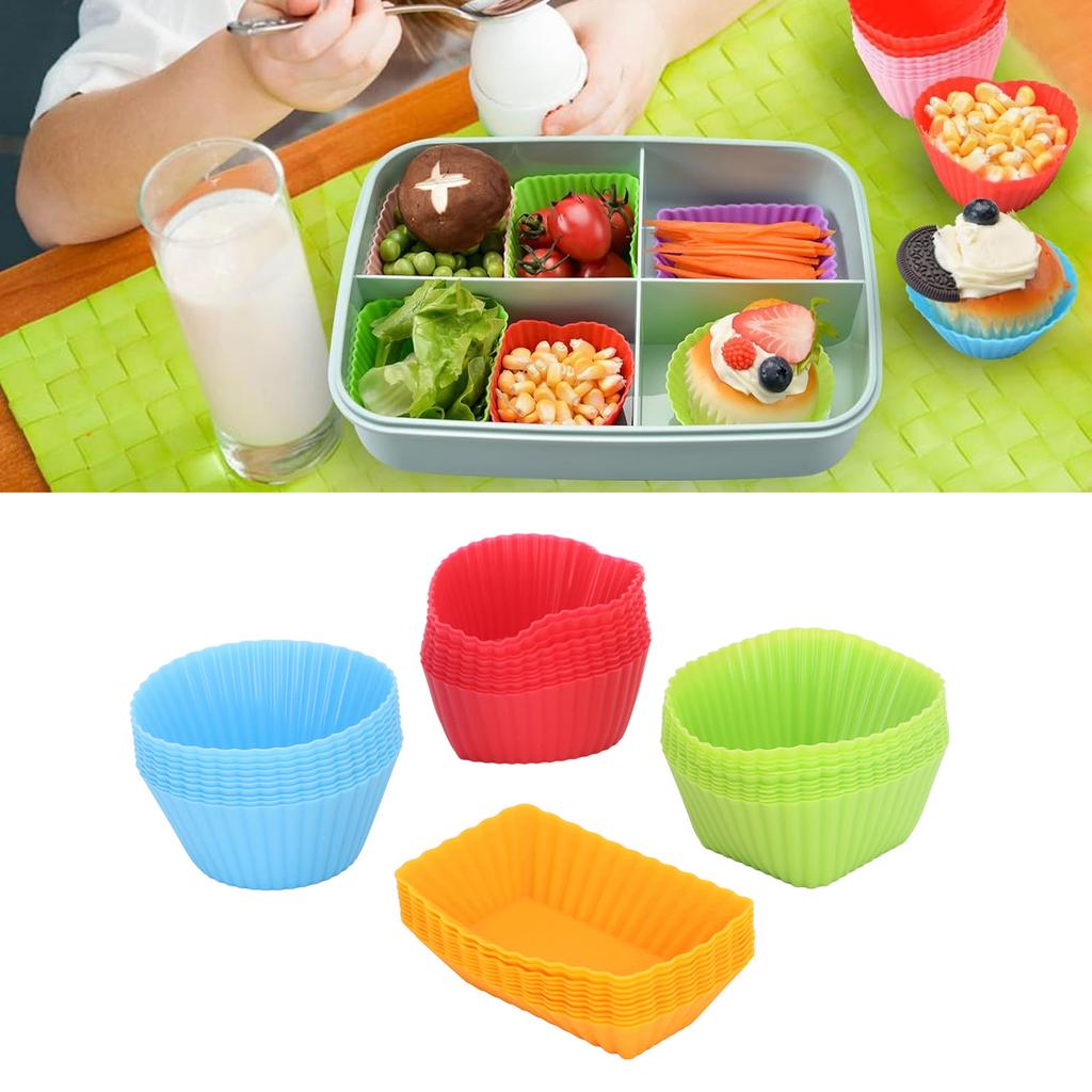 40-pack silikonbento bakformar, non-stick, återanvändbara, bento-lådtillbehör, silikonmuffinsformar, cupcakeformar