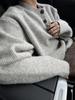 Men's Gray Retro Henley Sweater - Winter Knitwear, Lazy Style, Cleanfit Outerwear