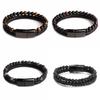 Double 21cm Men Layered Volcanic Stone Beaded Bracelet Alloy Clasp Leather