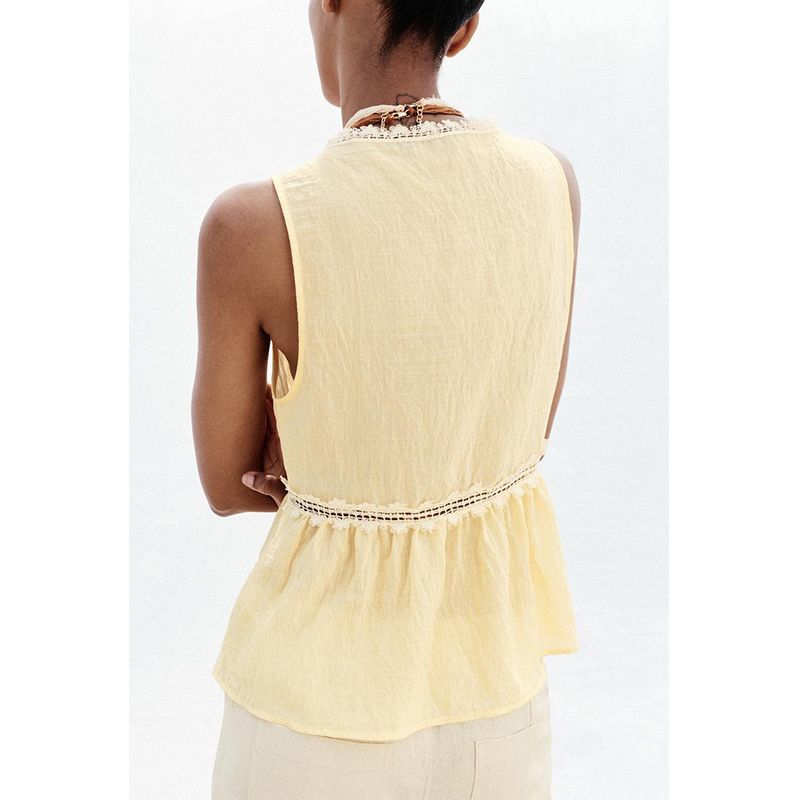 Summer Women's Single-Breasted Sleeveless V Neck Color Contrast Patchwork Lace Lace Trim Vest Tops 3666151