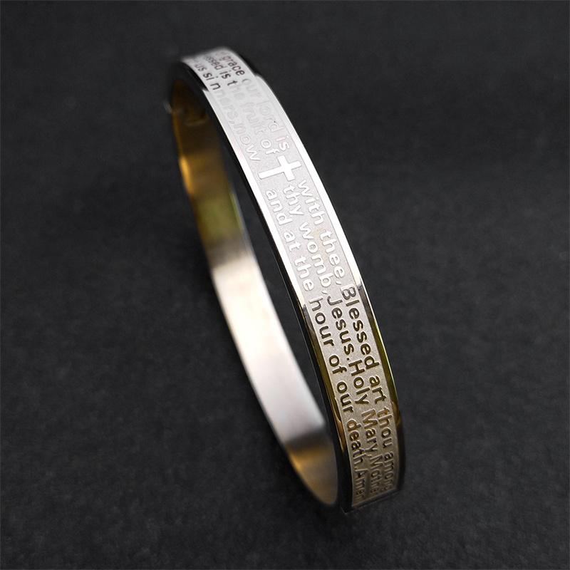 Bible Cross Verse Quotes Bangle Bracelet Vintage Stainless Steel Gold Color Christian Bracelets for Women Men Jewelry BXS05