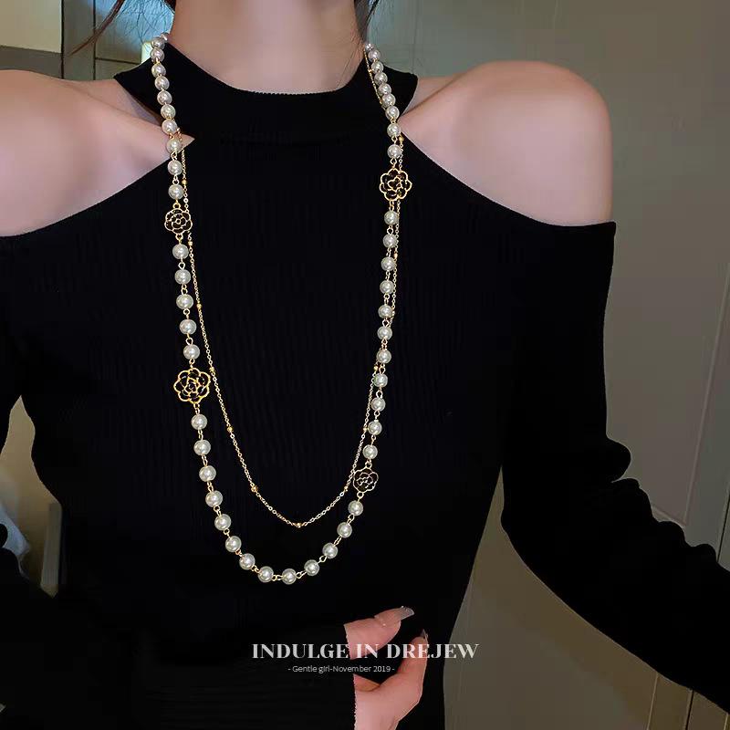 Women's Luxurious Layered Long Pearl Necklace - High-End Sweater Chain 2025 Design