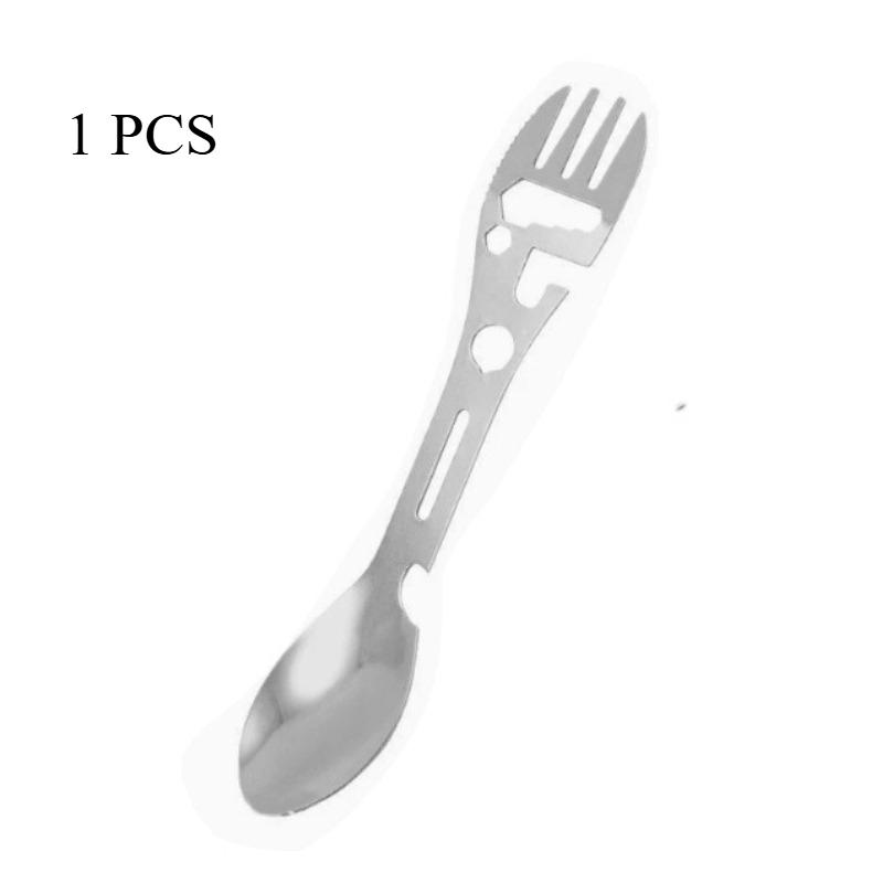 Camping Utensils Set Stainless Steel Outdoor Survival Gear 5 in 1 Tableware Travel Hiking Cutlery Fork Spoon Opener