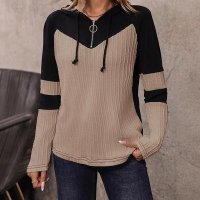 Herfstmode Casual Veelzijdig Gebreide Contrasterende Top met Capuchon Dames Truien & Lange Mouwen