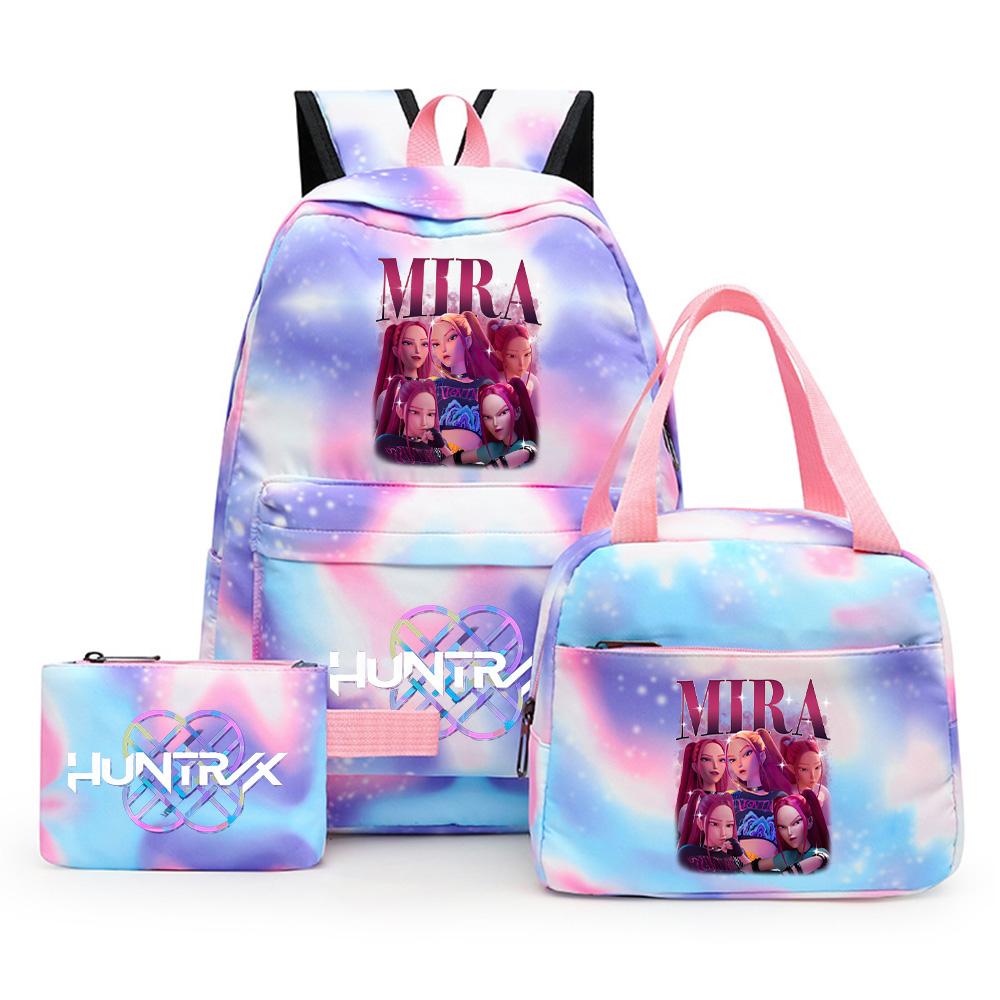 3Pcs/set Cartoon Demon Hunters Printed Backpack with Lunch Bag Pencil Case for Teenager Girl Boy Large Capacity Waterproof Bookbag Gift Mochila