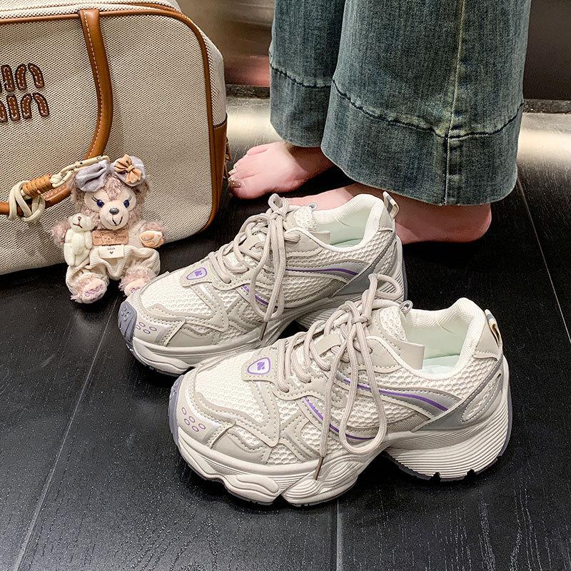 Platform dad shoes women's spring and autumn new student mesh breathable heightening lightweight casual sports shoes women