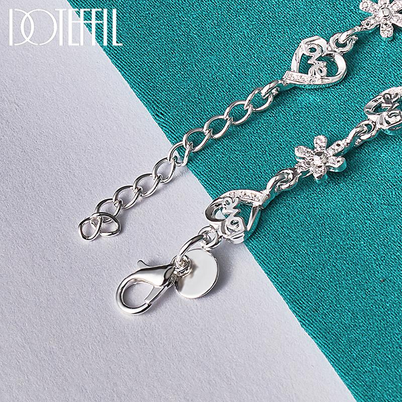Flower Love AAA Zircon Bracelet Women's Party Gift Silver Beautiful Jewelry