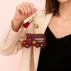 Rhinestone Fire Truck Keychain with Tassel - Fashionable Metal Bag Pendant