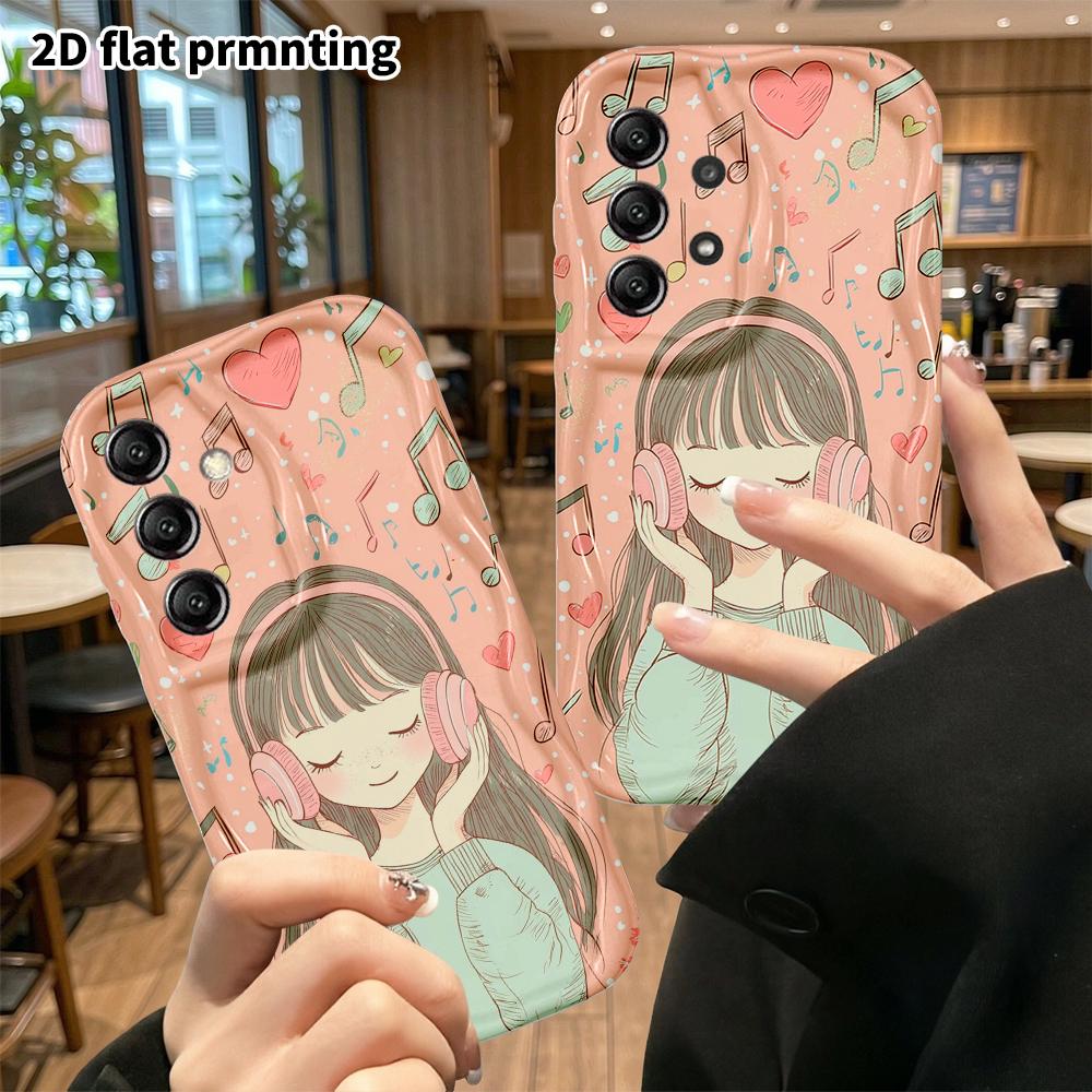 Phone Case: 2D Flat Samsung Galaxy A34 A35 M05 M06 S20 S22 S21 FE Plus 5G Protective Case, Girl Listening To Music, Christmas and Halloween Gift