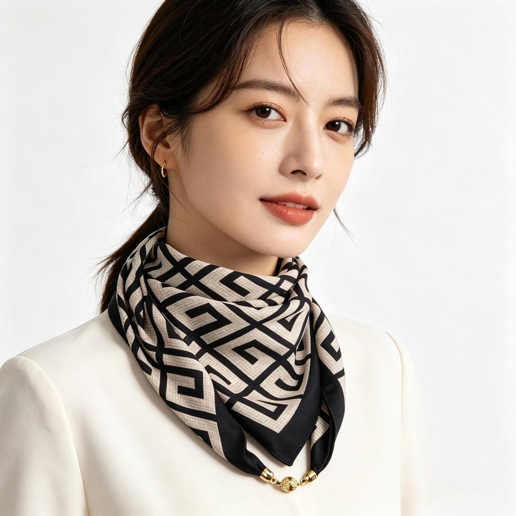 Magnetic silk scarf buckle chain silk scarf small square scarf spring, autumn and winter advanced sense matching shirt scarf neck protection scarf wom