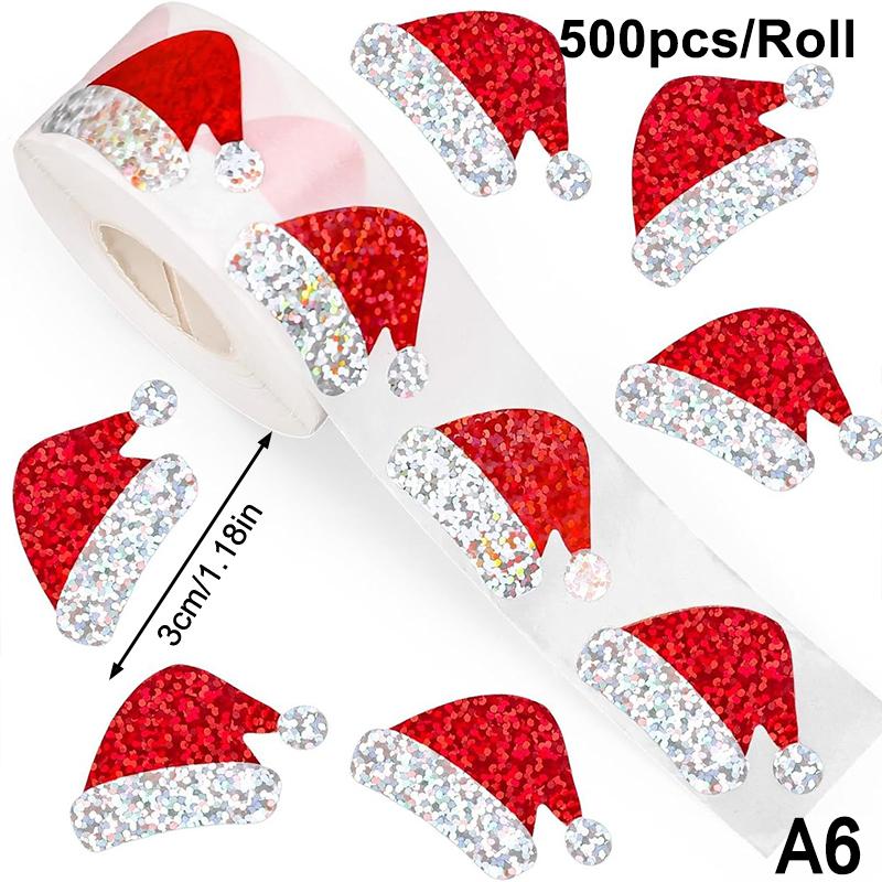 200-500Pcs Christmas Stickers Christmas Tree Santa Hat Self-Adhesive Gift Tags Pvc Gift Wrapping Seals Decals Party Decorations