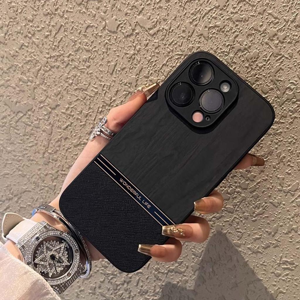 Suitable for Apple 16promax Phone Case, Wood Grain IPhone15 Splicing 14/13 Anti-drop 12 Business Leather Case