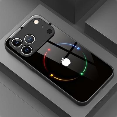 Buntes Halo für Apfelmuster Gehärtetes Glas Handyhülle für iPhone 17 16 15 14 13 12 11 Pro Max 17 Air 7 8 Plus XR XS X Hülle
