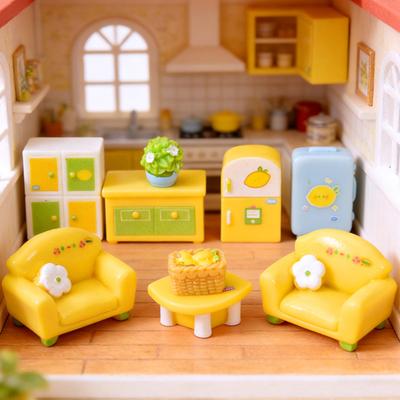 Miniature Dollhouse Furniture Mini Resin Bed Sofa Cabinet Table Accessories Lemon Style Tiny Pretend Play Props for Fairy Garden Doll House Ornaments