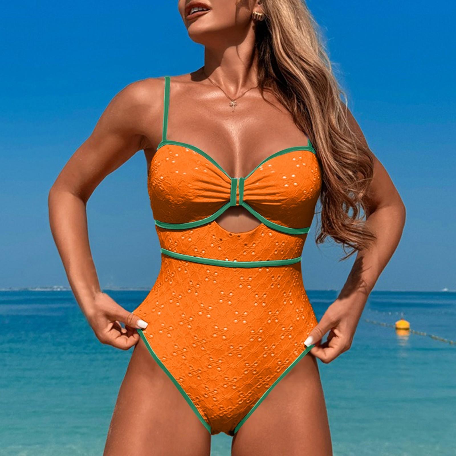 

Женский консервативный цельный купальник без рукавов, сексуальный, с открытой спиной, однотонный, с подушкой для груди XL оранжевый