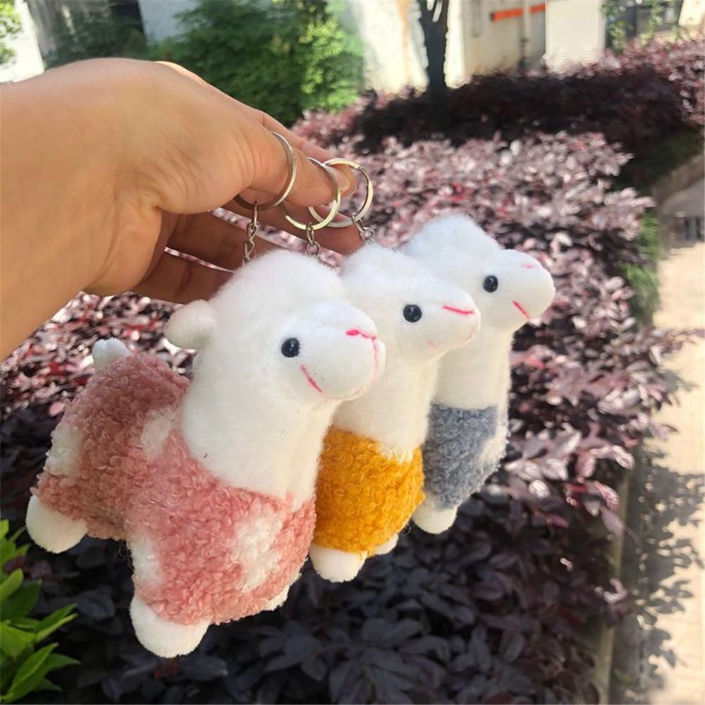 Multicolor Sheep Keychain Ring Plush Alpaca Dolls Key Chain Charm Cute Ring On Bag Car Key Pendant Women Jewelry Accessories