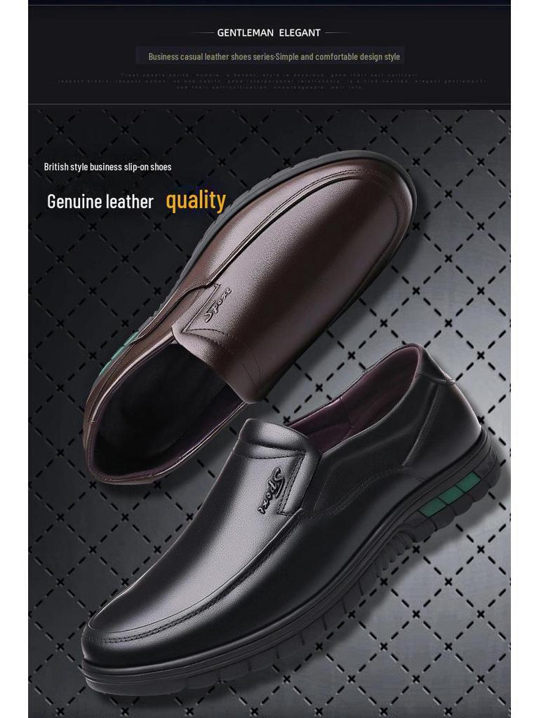 Men's Genuine Leather Non-Slip Casual Business Shoes - Breathable, Comfortable & Lightweight for Middle-Aged Dads