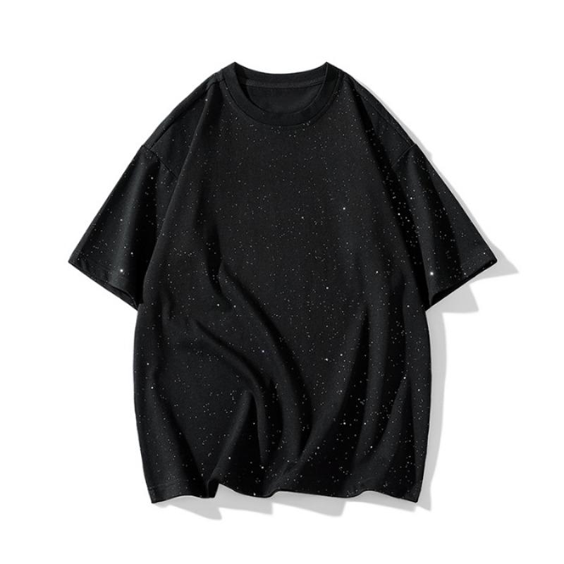 

Однотонная футболка с круглым вырезом из чистого хлопка, свободная, глянцевая, черно-белая, с пайетками, с короткими рукавами 3XL чёрный