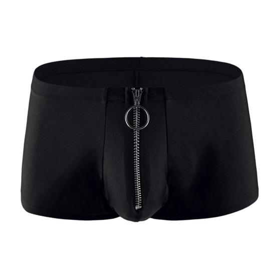 Men Boxers Zipper Closure Low Waist Elastic Solid Color U Convex Soft Breathable