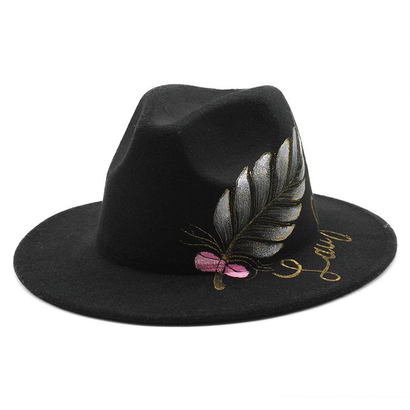 

Personalized Flash Hand-Painted Painted Flat-Brimmed Top Hat Jazz Hat Men S And Women S Woolen Top Hat M（56-58cm）