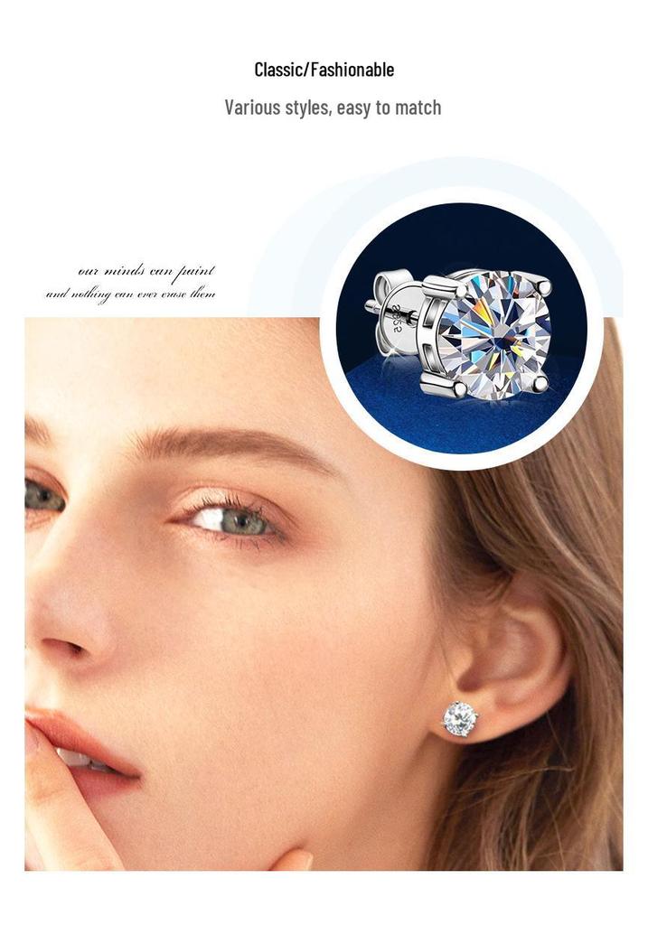 D Color 2 Carat Moissanite Stud Earrings, 18k Gold-plated S925 Sterling Silver for Women