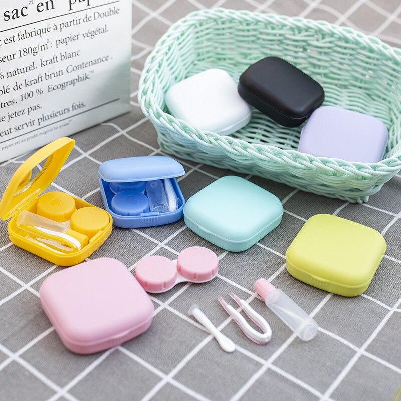 Macaron kolorowe etui na soczewki kontaktowe dziewczyna czarne fioletowe etui na soczewki kontaktowe z silikonową pęsetą mini kieszonkowe pudełko
