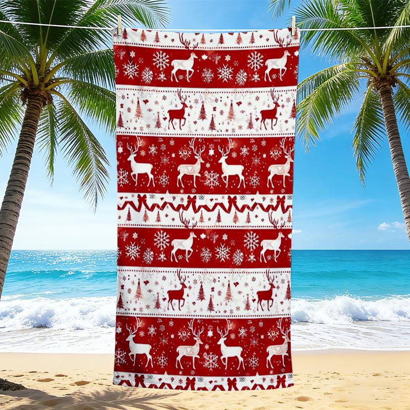 1Pc Christmas Deer Beach Towel Quick Dry Multiuse For Beach Pool Gym Yoga Home Travel Christmas Halloween Xmas Gift S134
