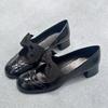 Genuine Leather Bow Mary Jane Single Shoes For Women's Spring Autumn New Styles Thick Heel Carved High Heels Shoes Women