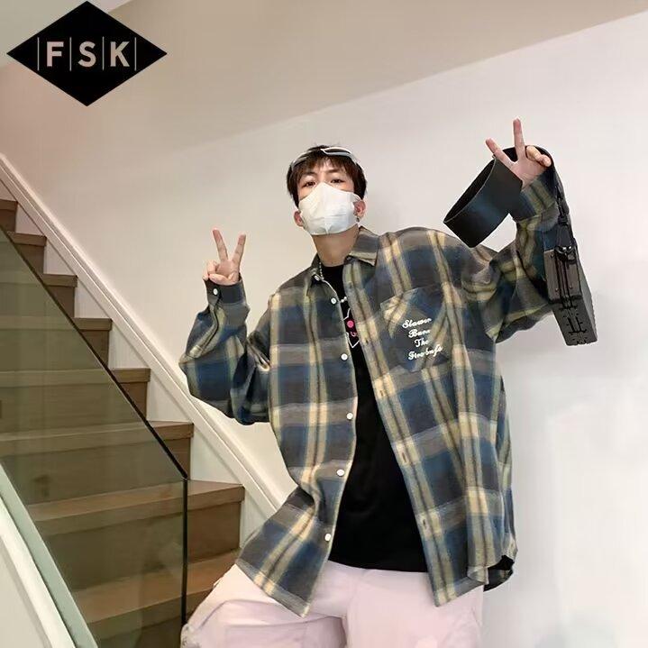 Japanese Fashion Brand Kimura Dark Grain Loose Leisure All-Matching Coat American Retro Spring and Autumn Plaid Long Sleeve Shirt for Men