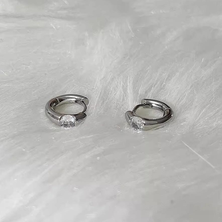 Geometric Micro-inlaid Zircon Earrings Thick Simple Design Personality Commuting Durable Alloy Affordable Dainty Daily Earrings