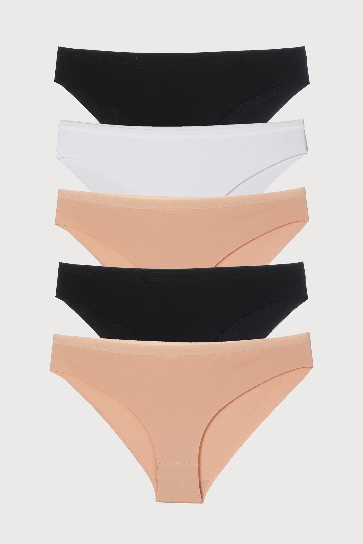 

Набор из 5 женских трусиков из хлопкового интерлока с лазерной обработкой и лайкры
