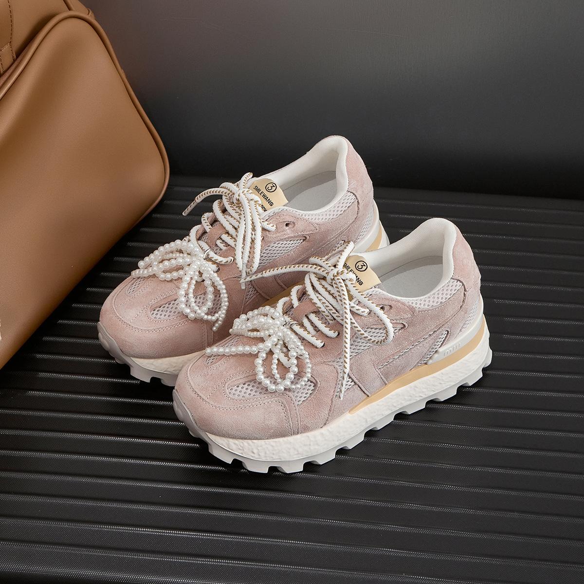 

Маленькая 8 см увеличение внутренней высоты женская обувь немецкие тренировочные туфли 2025 лето сетчатые туфли на платформе спортивная обувь папины кроссовки обувь Форреста Гампа 40 розовый